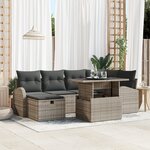 Ensemble de 7 Canapés de Jardin avec Coussins Gris Poly Rattan