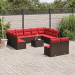 vidaXL Salon de jardin avec coussins 12 Pièces marron résine tressée