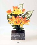 Composition fleurs artificielles pour colombarium roses  lys et dahlias h 32 cm l 25 cm orange - couleur: orange