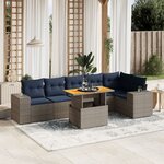vidaXL Salon de jardin 7 Pièces avec coussins gris résine tressée