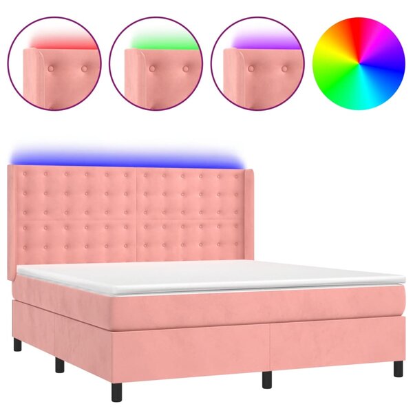 vidaXL Sommier à lattes de lit matelas et LED Rose 160x200 cm Velours