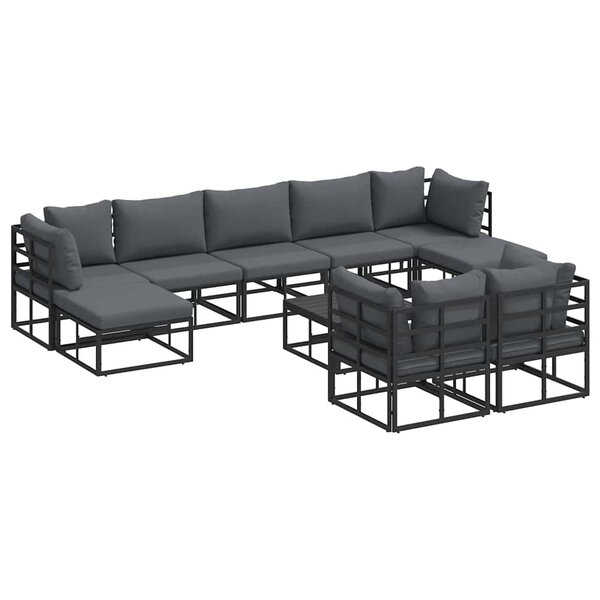 vidaXL Ensemble de canapé de jardin avec coussin 10 Pièces Noir Aluminium
