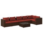 vidaXL Salon de jardin 7 Pièces avec coussins Résine tressée Marron