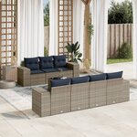 vidaXL Salon de jardin 8 Pièces avec coussins gris résine tressée