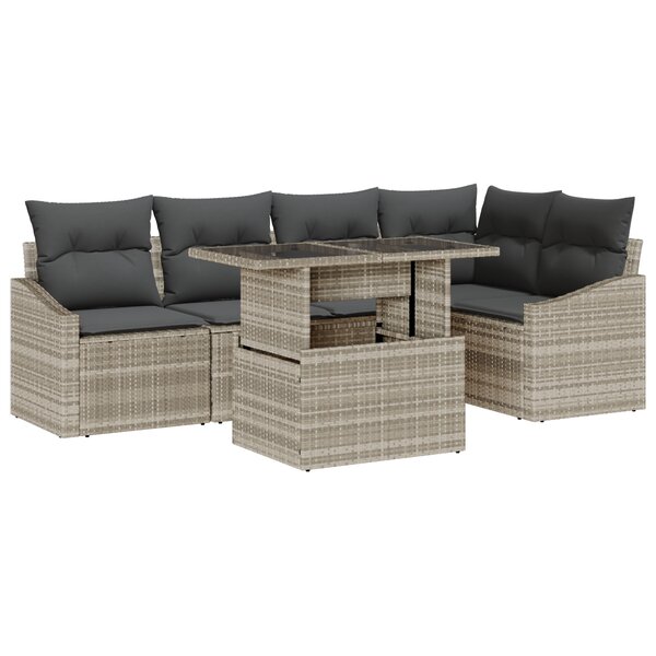 vidaXL Canapé de jardin 6 pièces avec coussins en rotin gris clair