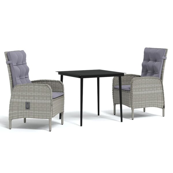 vidaXL Ensemble à manger de jardin et coussins 3 Pièces Gris et noir