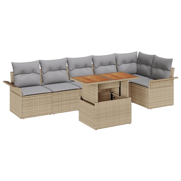 vidaXL Ensemble de Sofa de Jardin de 7 Pièces avec Coussins Beige Rattan Poly