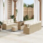 Canapé de Jardin 10 Pièces avec Coussins Beige Poly Rattan Acacia