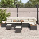 vidaXL Ensemble de canapé de jardin avec coussin 9 Pièces Noir et Crème