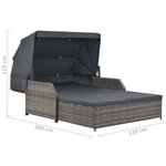 vidaXL Chaise longue à 2 places avec auvent Résine tressée Gris