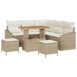 Ensemble de canapés de jardin 8 pièces avec coussins Beige Rotin synthétique Acacia