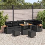 vidaXL Ensemble de canapé de jardin avec coussin 9 Pièces Noir
