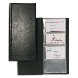 Porte-cartes de visite Visifix noir capacité 192 cartes aspect grain de cuir L11,5 x H25,3 cm