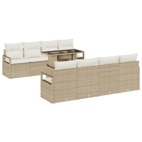 vidaXL Ensemble de canapé de jardin 9 pièces avec des coussins en poly rotin beige