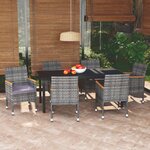 vidaXL Mobilier à dîner de jardin et coussins 7Pièces Résine tressée Gris