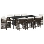 vidaXL Ensemble de salle à manger de jardin 9 pièces avec coussins en poly rattan marron.