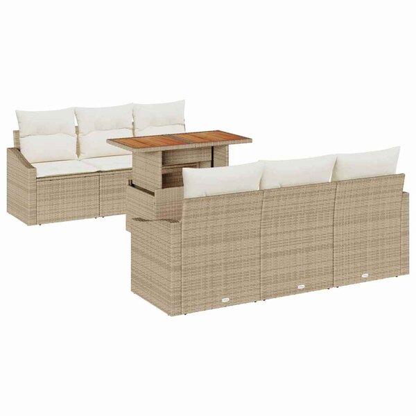 vidaXL Ensemble de canapé de jardin 7 Pièces Beige Poly rotin