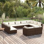 vidaXL Salon de jardin 11 Pièces avec coussins Marron Résine tressée