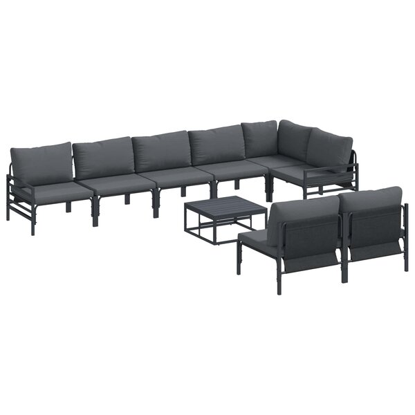 vidaXL Ensemble de canapé de jardin avec coussin 9 Pièces Noir Acier