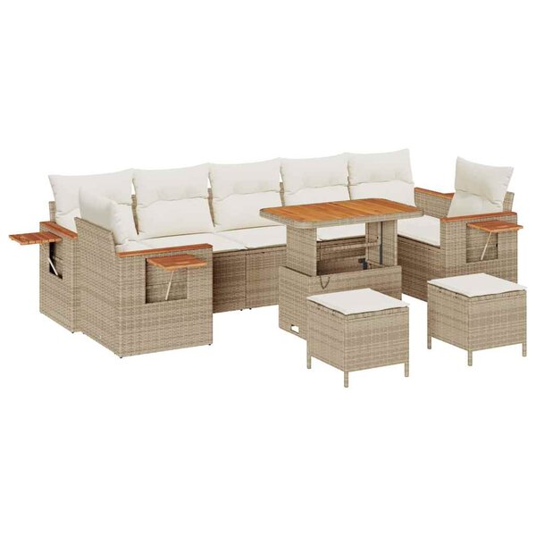 vidaXL Ensemble de canapé de jardin 10 Pièces Beige 90 x 55 x 71 cm