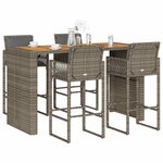 vidaXL Ensemble de bar de jardin 5 Pièces avec coussins gris poly rotin