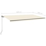 vidaXL Auvent automatique sur pied 600x300 cm Crème