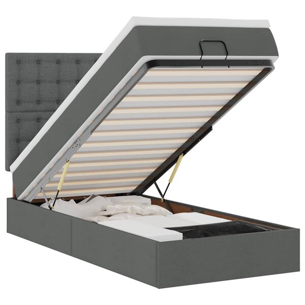 vidaXL Cadre de lit ottoman avec matelas gris foncé 100x200 cm tissu