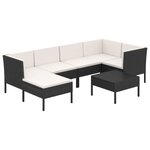 vidaXL Salon de jardin 7 Pièces avec coussins Résine tressée Noir