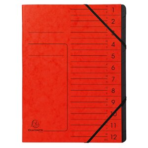 Trieur Agrafé Avec Élastiques Intérieur Noir 12 Compartiments - A4 - Rouge - Exacompta