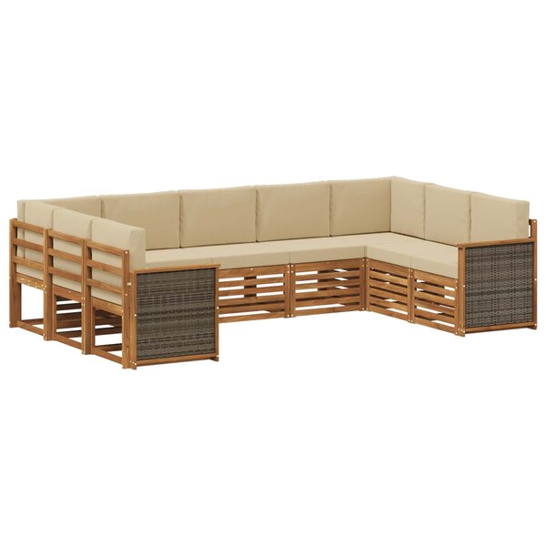 vidaXL Ensemble de canapé d'angle avec coussin 7 Pièces Naturel
