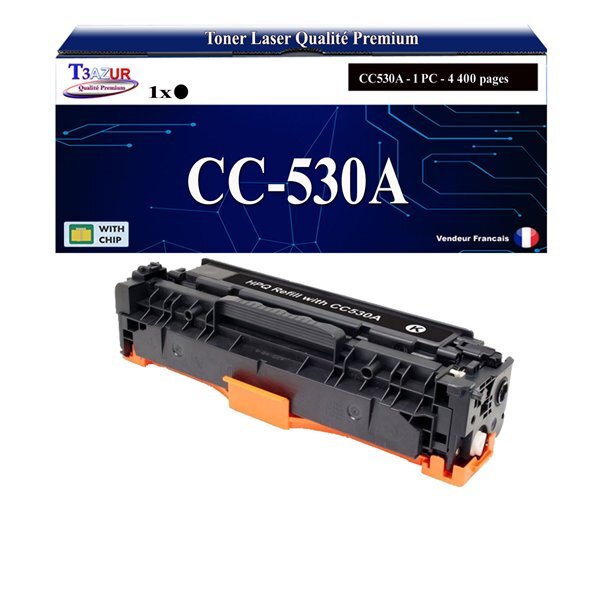 T3AZUR - Toner compatible avec CC530A pour HP Color LaserJet CP2026 CP2026DN CP2026N CP2027 CP2027DN CP2027N - Noire