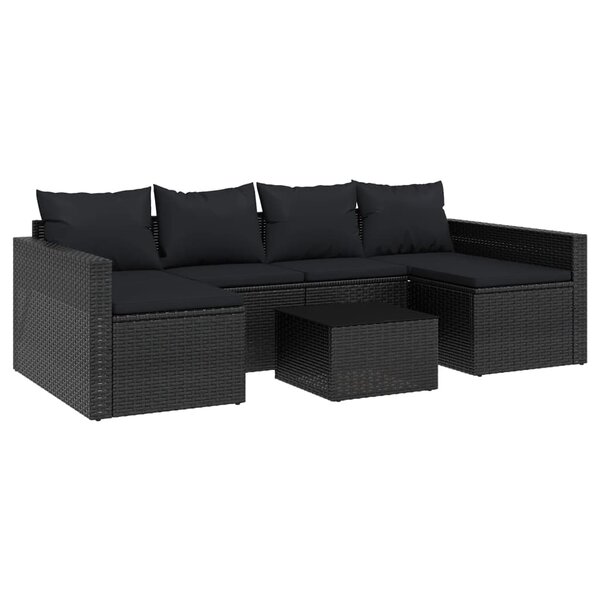 vidaXL Salon de jardin 2 Pièces avec coussins Noir Résine tressée