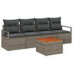 vidaXL Set de Canapés de Jardin 5 Pièces Gris Grand Osier  Bois