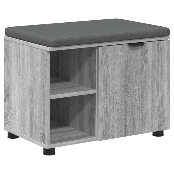 vidaXL Banc d'entrée avec coussin Uni Gris Sonoma 60 x 38 x 46 cm