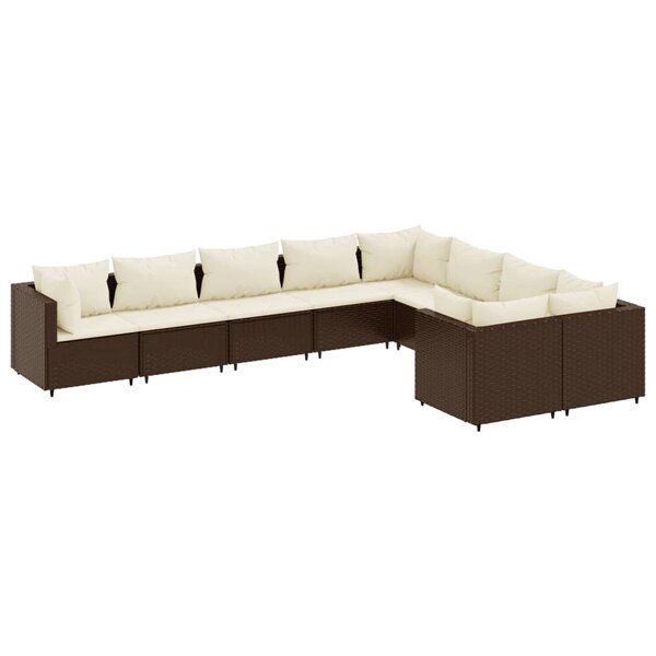 vidaXL Salon de jardin avec coussins 9 Pièces marron résine tressée