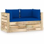 vidaXL Canapé de jardin 2 places avec coussins Bois imprégné de vert