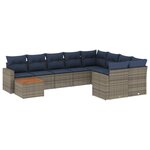 vidaXL Salon de jardin 10 Pièces avec coussins gris résine tressée