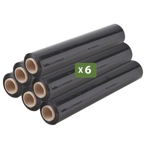 Pack and Move - Lot 6 rouleaux film étirable - 300 m - Noir - Film déménagement Film emballage Film palette Film protection