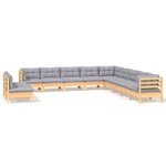 vidaXL Salon de jardin 11 Pièces avec coussins gris Bois de pin solide