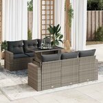 vidaXL Salon de jardin avec coussins 7 Pièces gris résine tressée