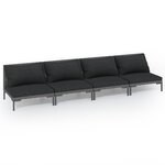 vidaXL Salon de jardin 4 Pièces avec coussins Résine tressée Gris foncé
