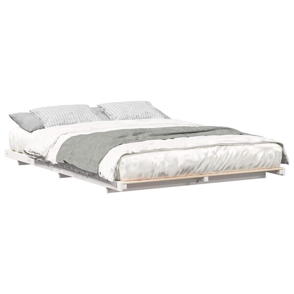 vidaXL Cadre de lit surélevé Blanc 160 x 210 cm Bois massif en pin