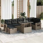 vidaXL Salon de jardin 8 Pièces avec coussins gris résine tressée