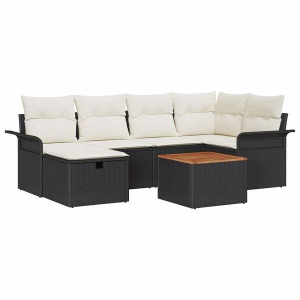 vidaXL Ensemble de canapé de jardin avec coussin 7 Pièces Noir Poly rotin