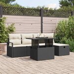 vidaXL Ensemble de canapé de jardin avec coussin 6 Pièces Noir Poly rotin