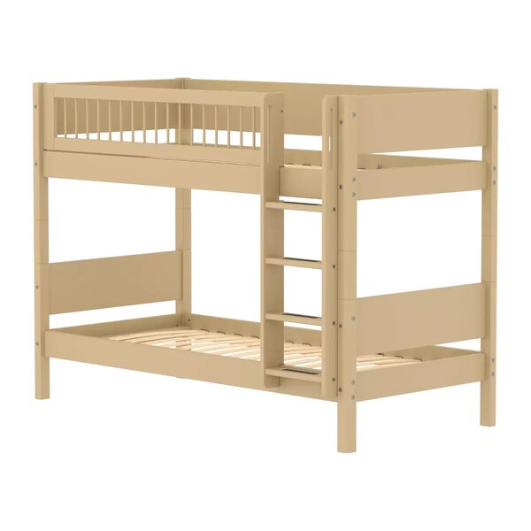 Flexa WHITE Lit superpose avec echelle droite 90 x 200 cm Barriere a barreaux Beige sable