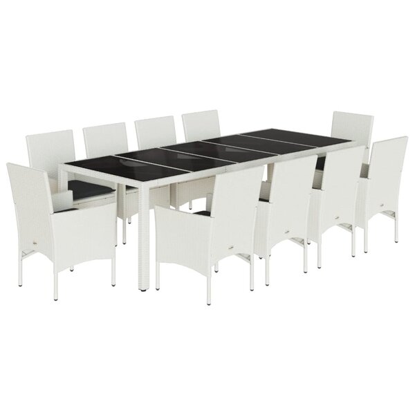 vidaXL Ensemble à manger de jardin et coussins 11Pièces blanc rotin verre