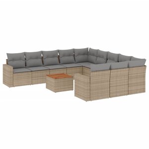 vidaXL Salon de jardin avec coussins 12 Pièces beige résine tressée