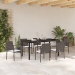 Set de salle à manger de jardin 7 pièces avec coussins en rotin poly marron