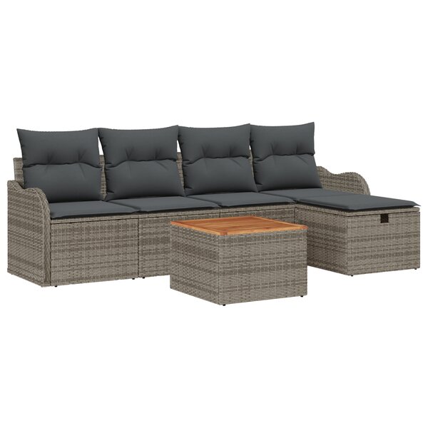 Ensemble de canapé de jardin 6 pièces avec coussins gris poly rattan